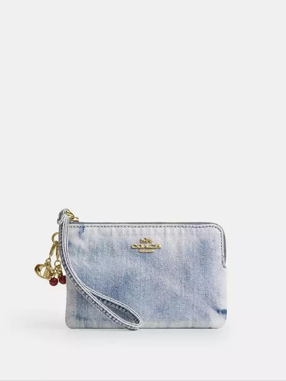 Coach Wristlet In Denim With Charm